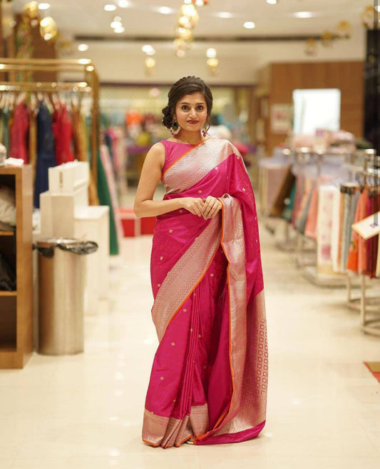 Pink Silk Jacquard Saree