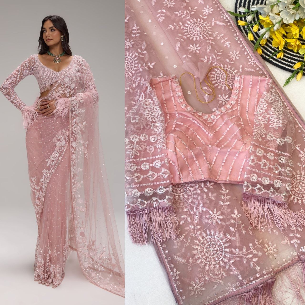 Heavy Mono Net Embroidery Saree