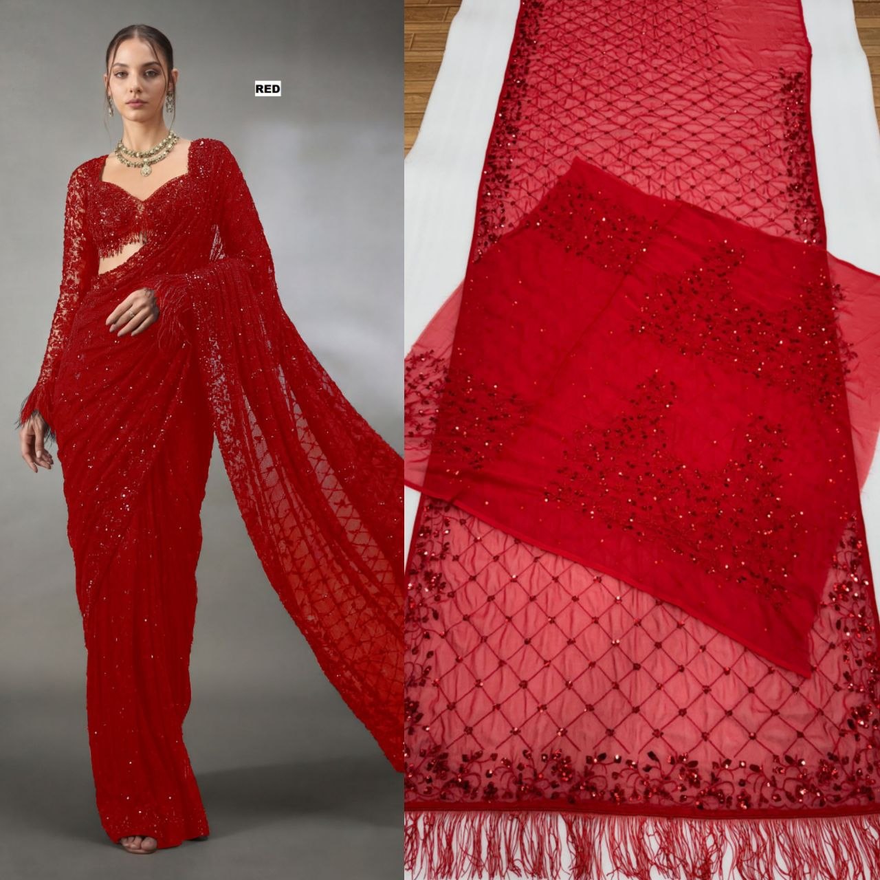 Heavy Georgette 5mm Sequins & Multi Embroidery Designer Saree with Zalar Border