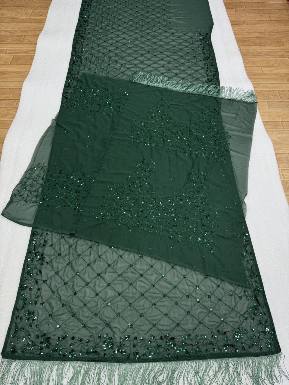 Heavy Georgette 5mm Sequins & Multi Embroidery Designer Saree with Zalar Border