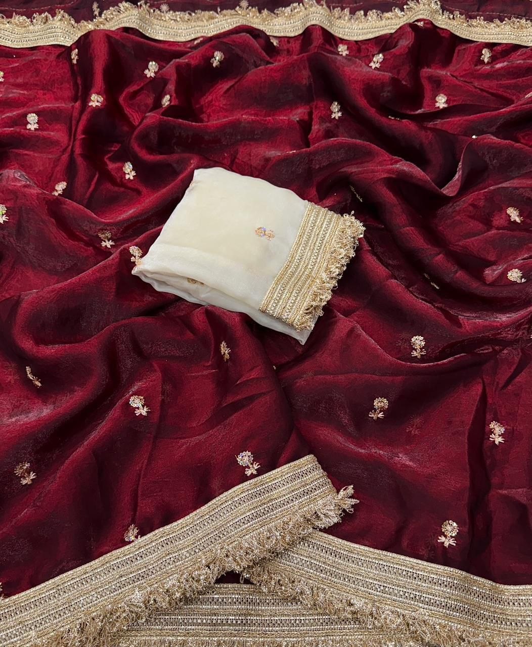 Fandy Satin Sequence Butti Ebroidery Sik Saree with Blouse