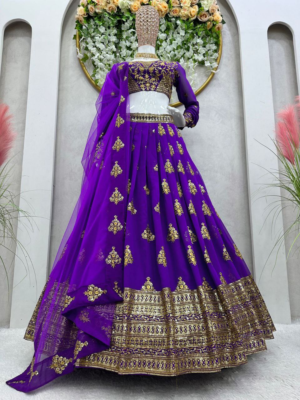 Purple Embroidered Semi Stitched Zari Work and Multi Color Thread Work Lehenga  Choli - THE52 - 4207710