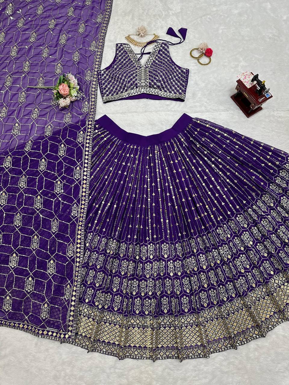 Amazing Purple Color Georgette Sequence Work Lehenga Choli