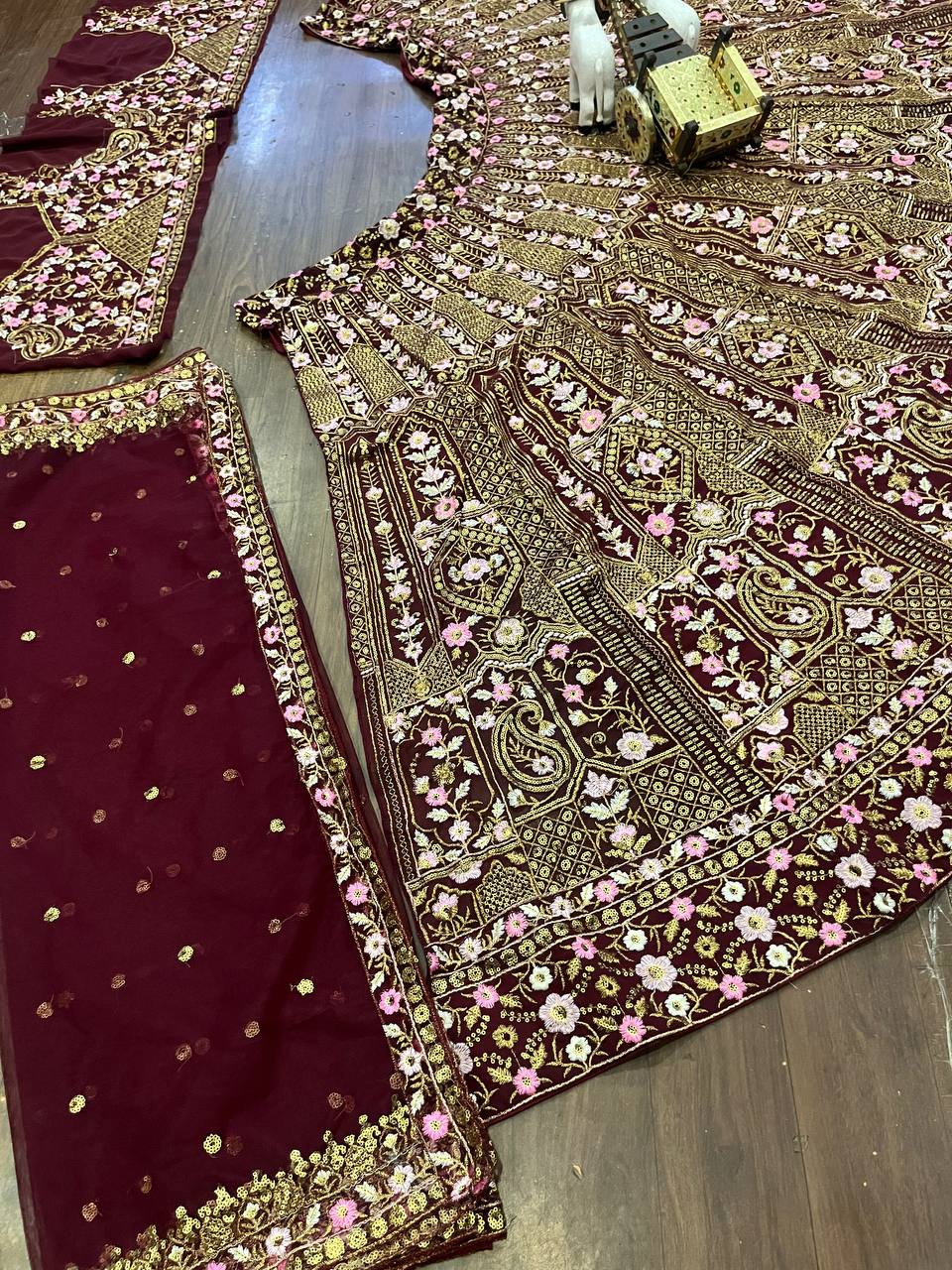 Maroon Color Georgette Sequence Embroidered Work Lehenga Choli