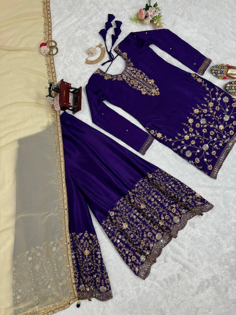 Latest Violet Color Chinon Silk Sequence Work Salwar Suit