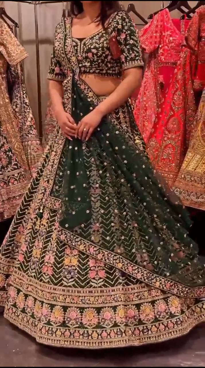 Green Color Georgette Sequence Embroidered Work Lehenga Choli