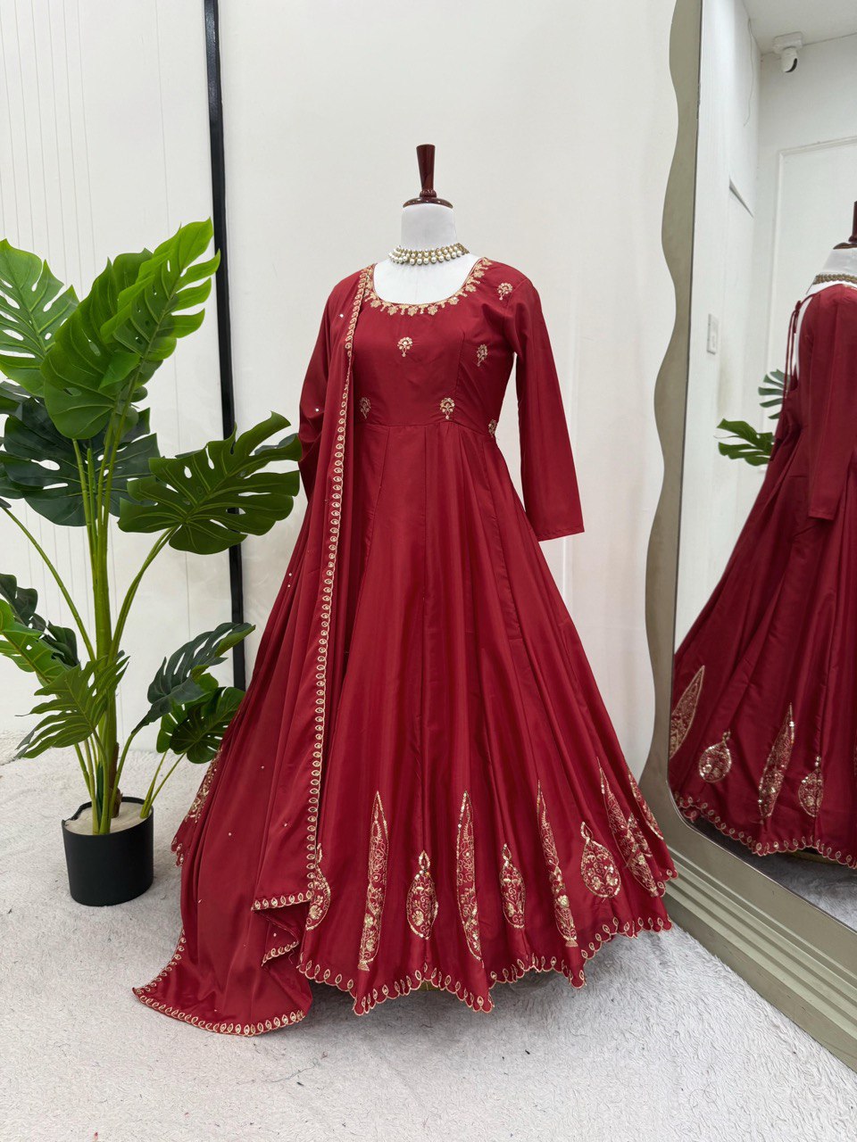 Red Color Natural Crape Sequence Salwar Suit