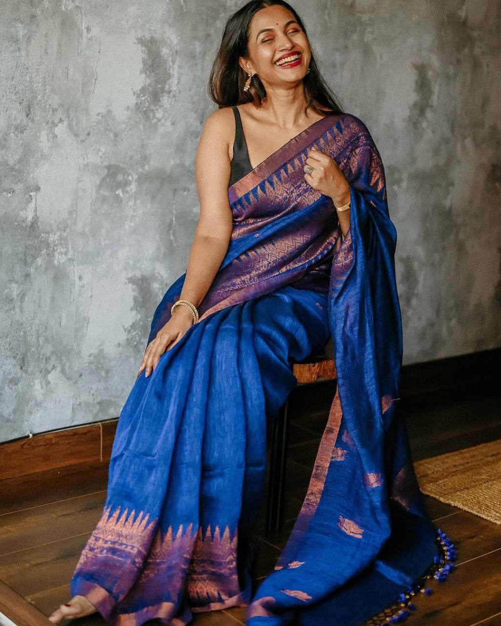 Blue Color Linen Cotton Weaving Saree