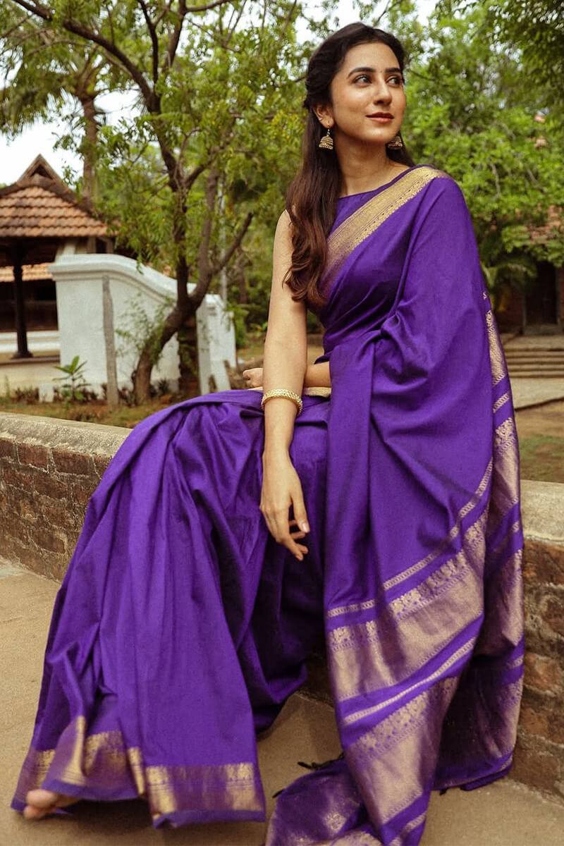 Violet Color Lichi Silk Jacquard Saree