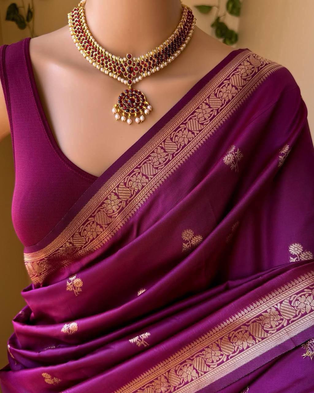 Wine Color Lichi Silk Jacquard Saree