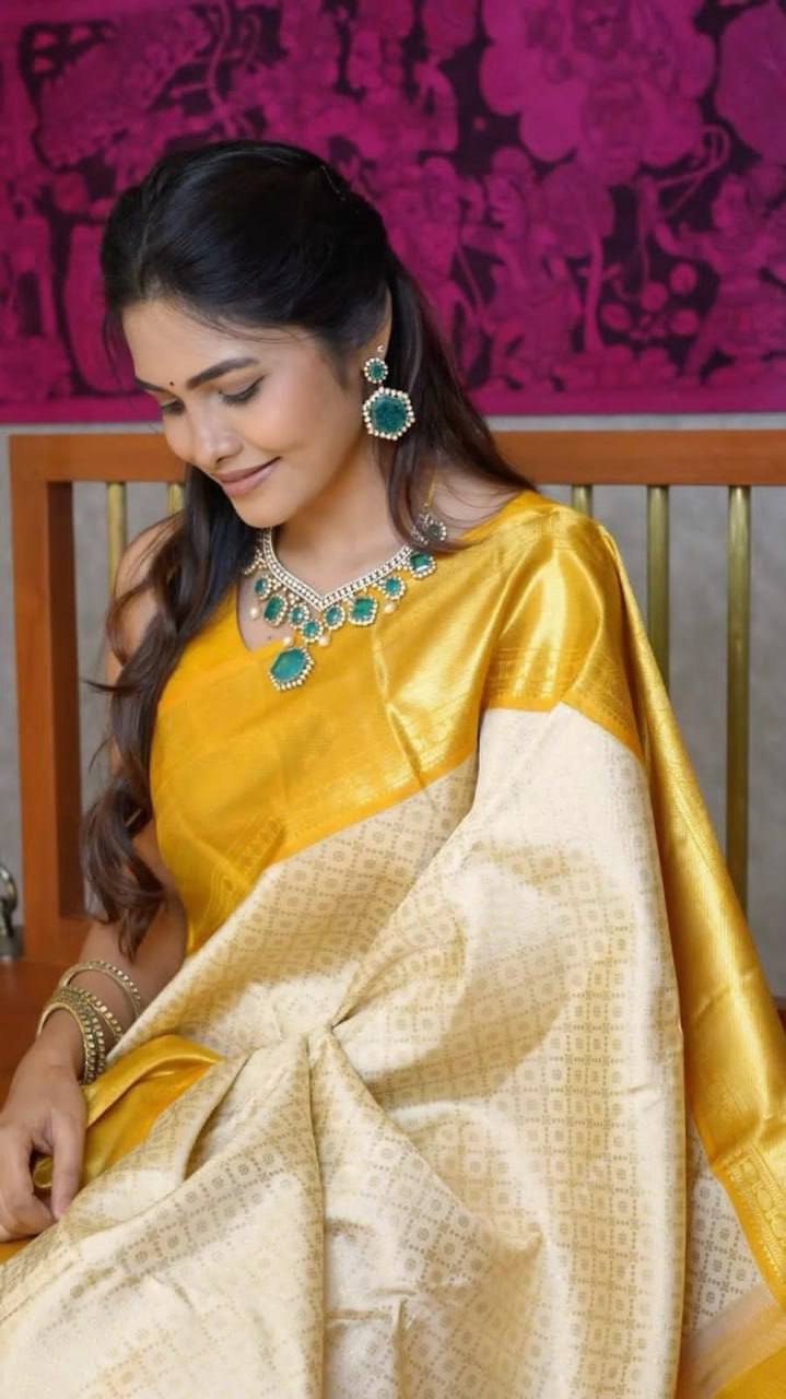 Mustard Color Lichi Silk Jacquard Saree