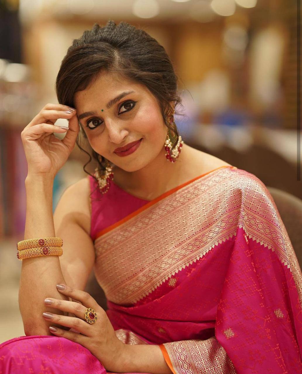 Pink Silk Jacquard Saree