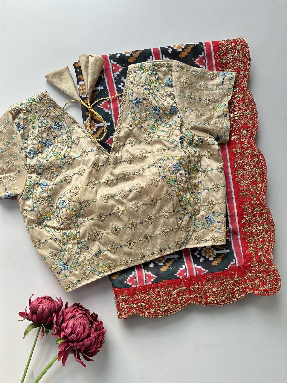 Heavy Quality Georgette Saree, Digital Print Patola Design, Swarovski & Coding Sequins Lace Border, Mono Silk Blouse