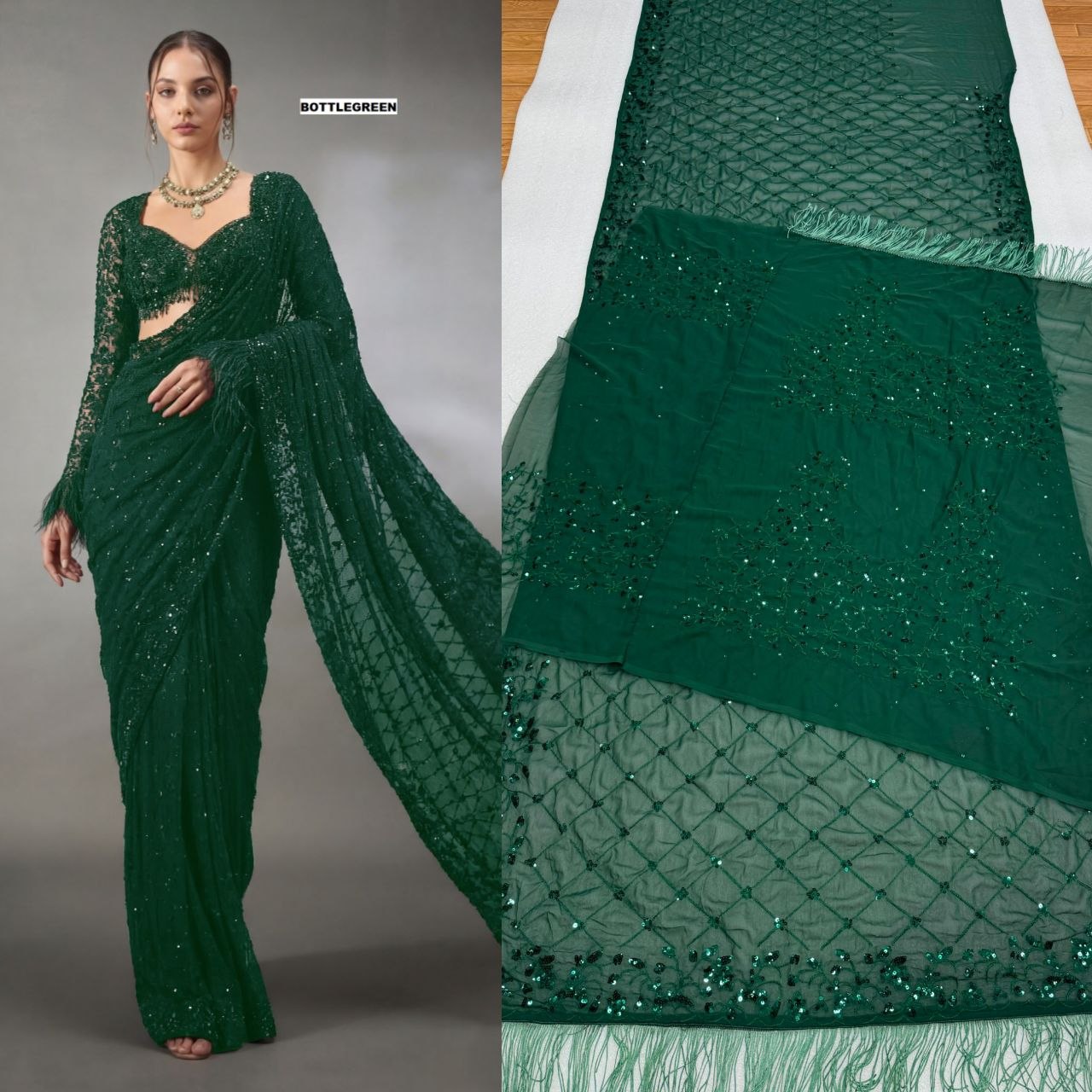 Heavy Georgette 5mm Sequins & Multi Embroidery Designer Saree with Zalar Border