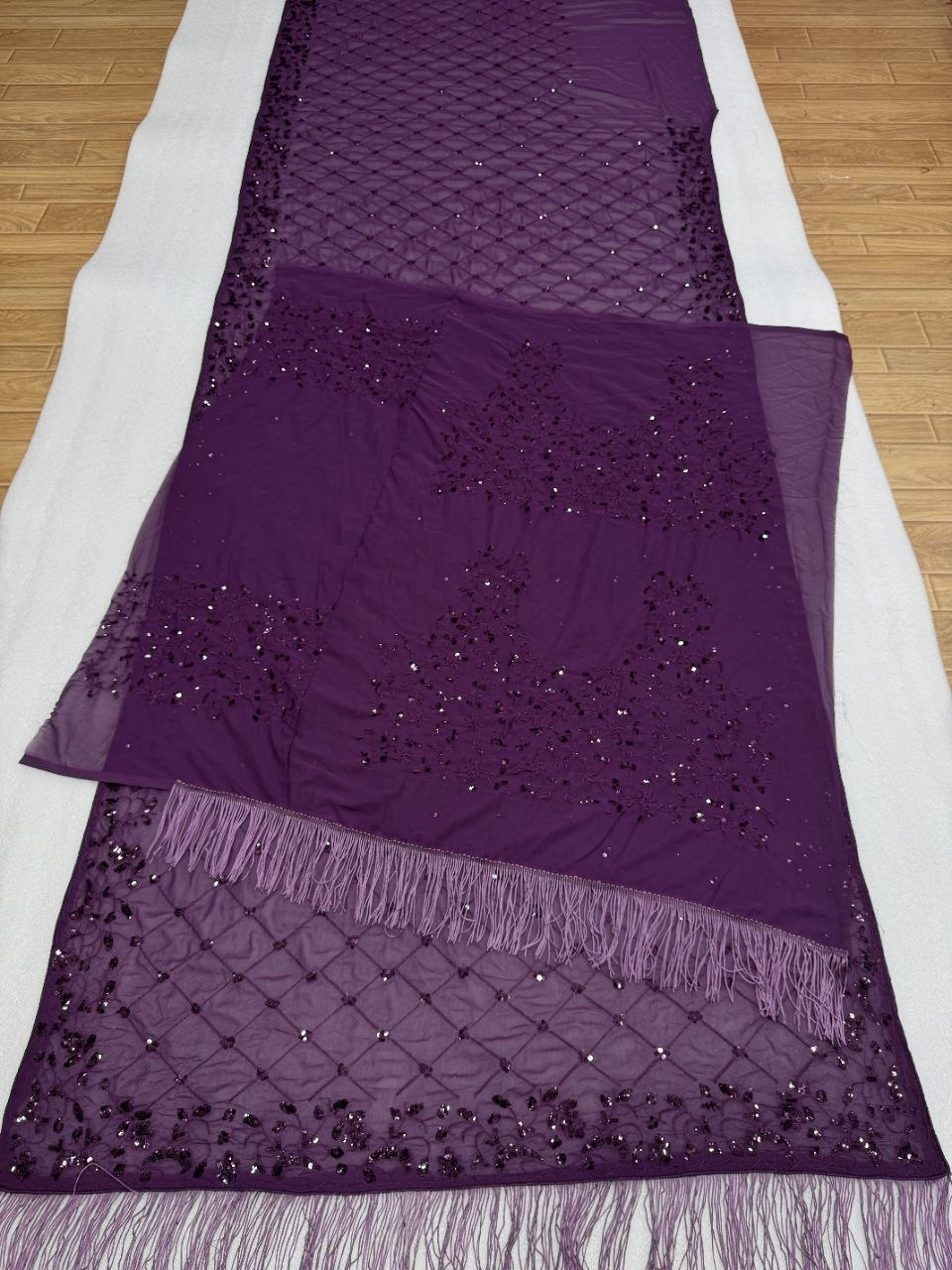 Heavy Georgette 5mm Sequins & Multi Embroidery Designer Saree with Zalar Border