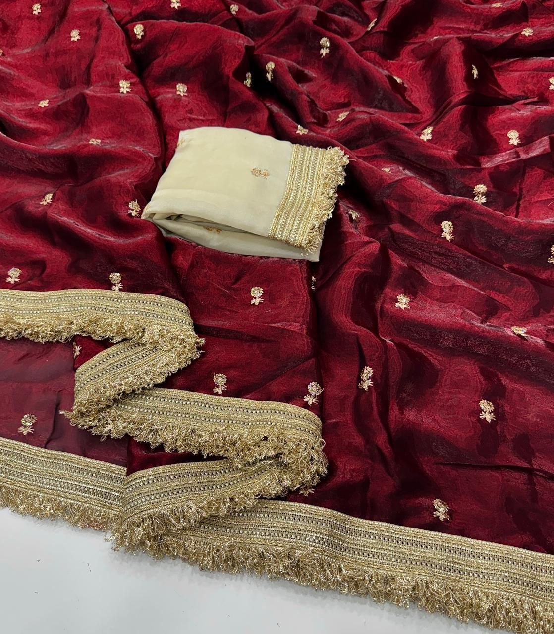 Fandy Satin Sequence Butti Ebroidery Sik Saree with Blouse