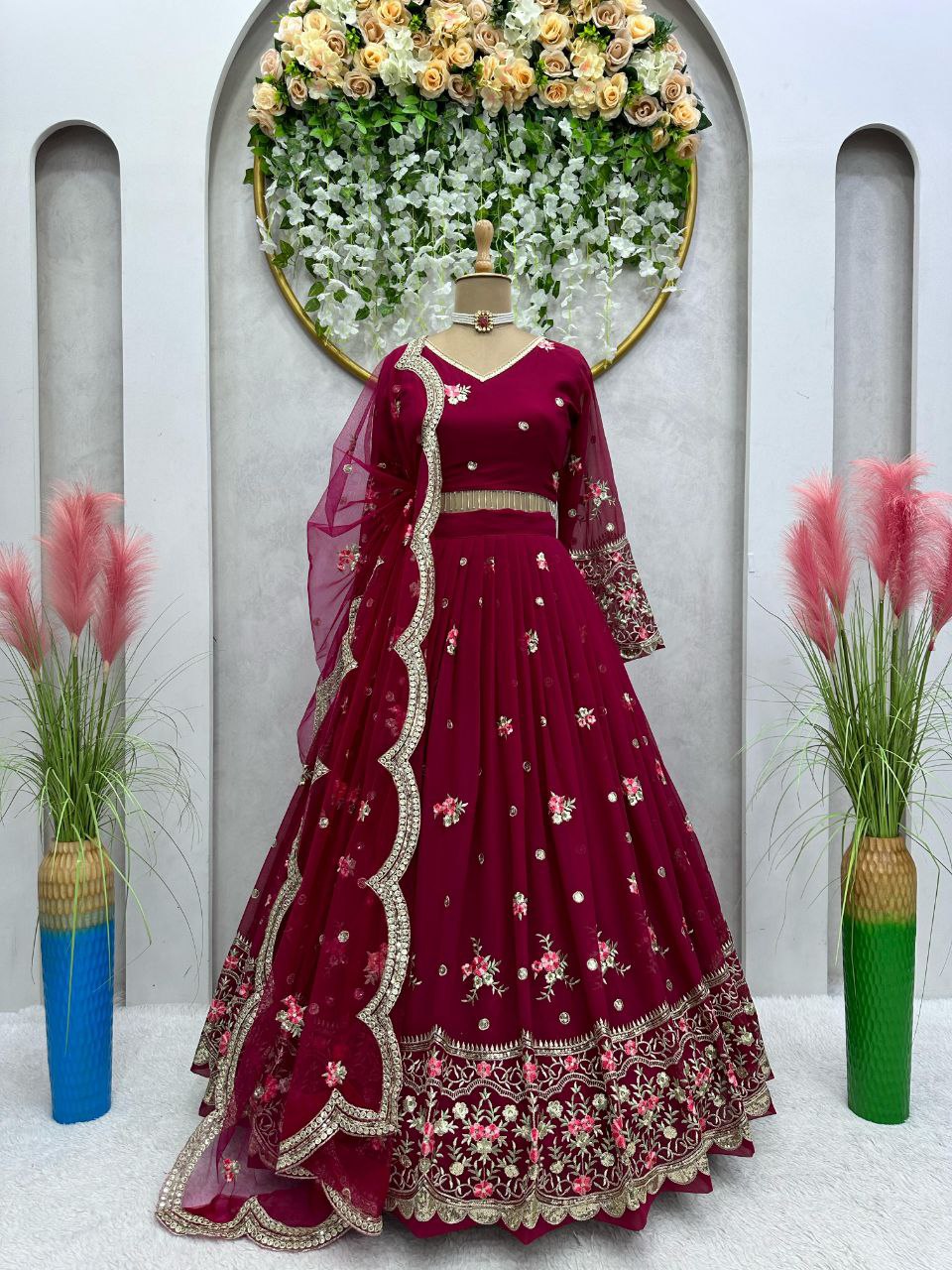 Beautiful Cherry Red Color Lehenga choli