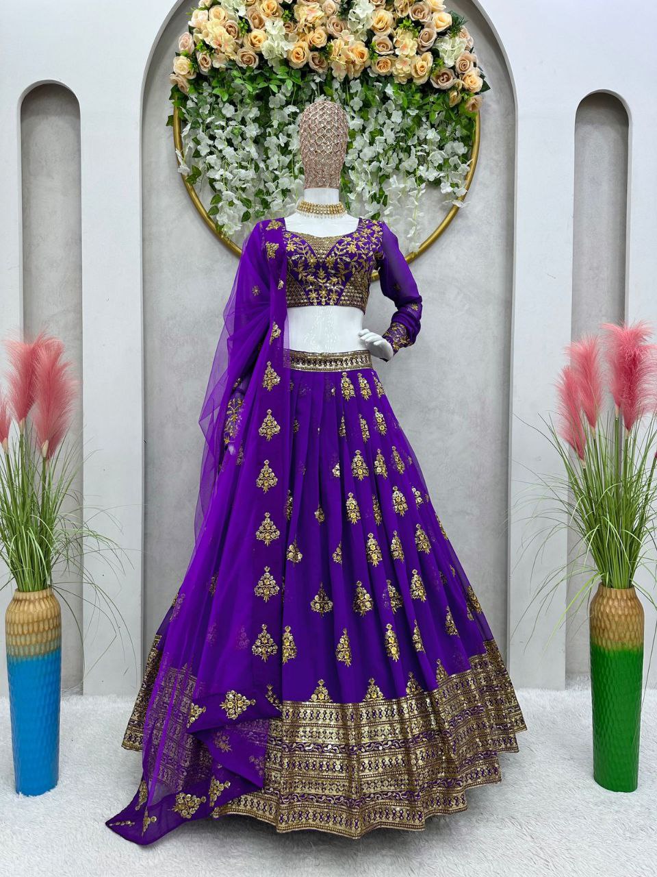 Beautiful Purple Color  Georgette Sequence Work Lehenga Choli With Dupatta