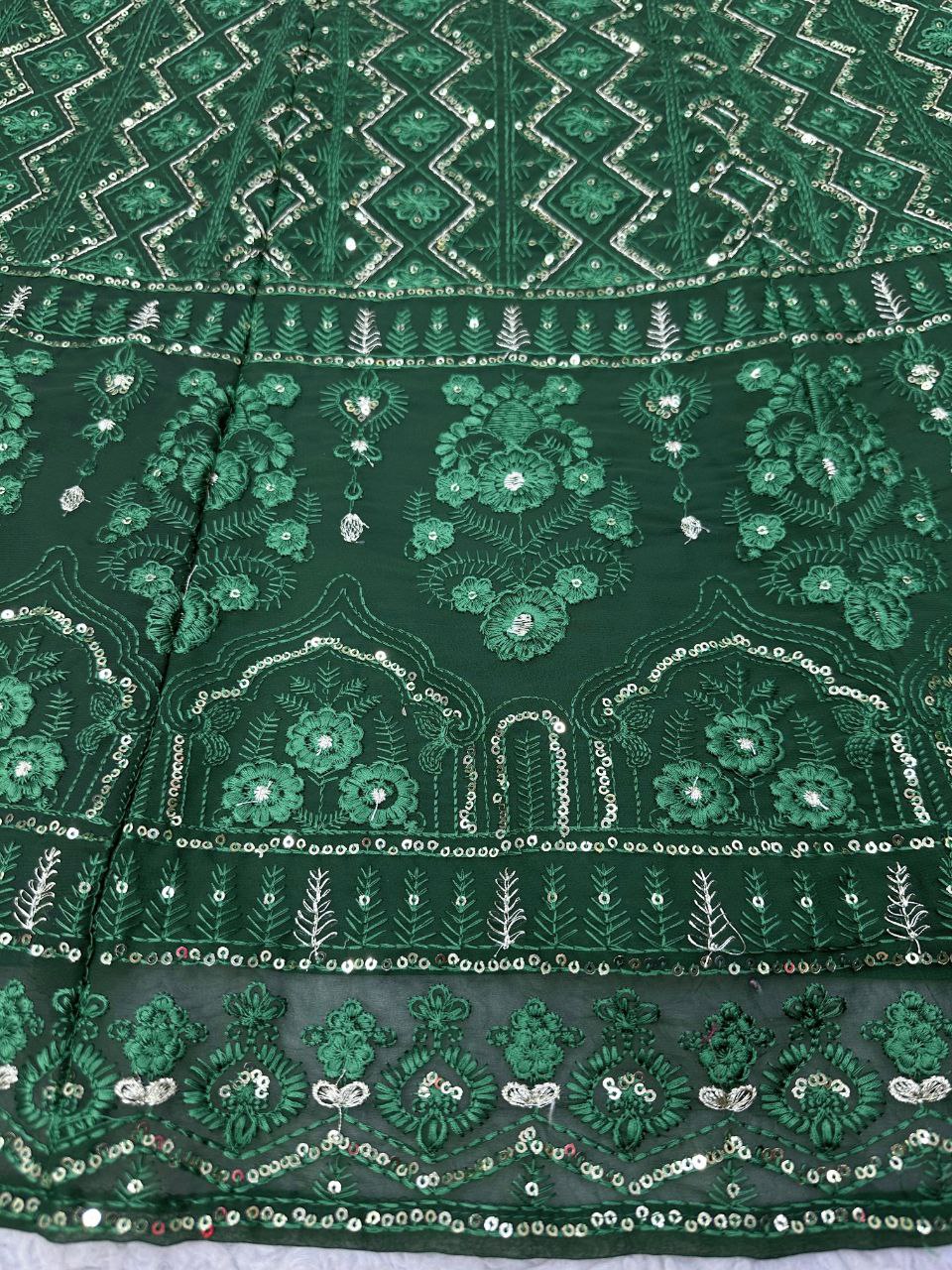 Beautiful Green Color  Georgette Sequence Work Lehenga Choli With Dupatta