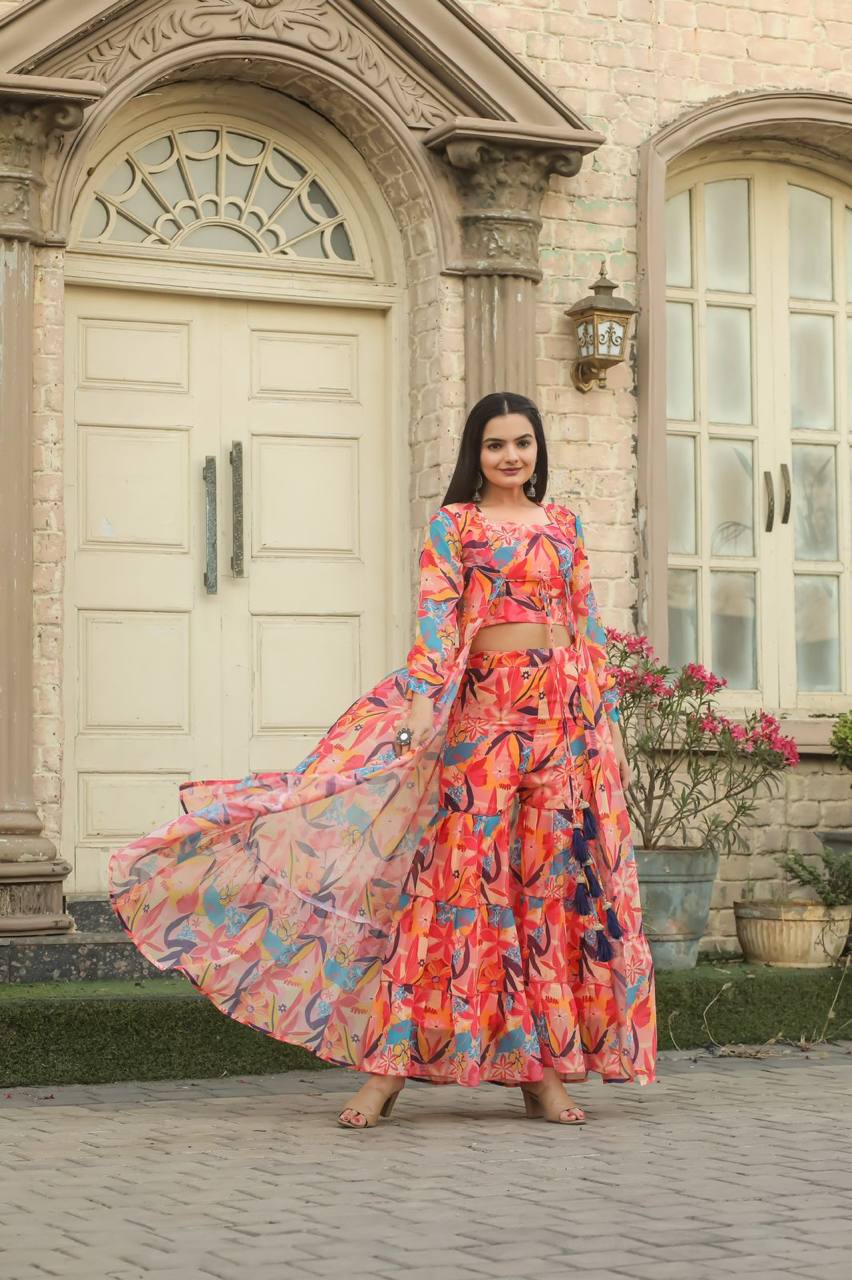 Pretty Multi Color Digital Printed Georgette Indo Western