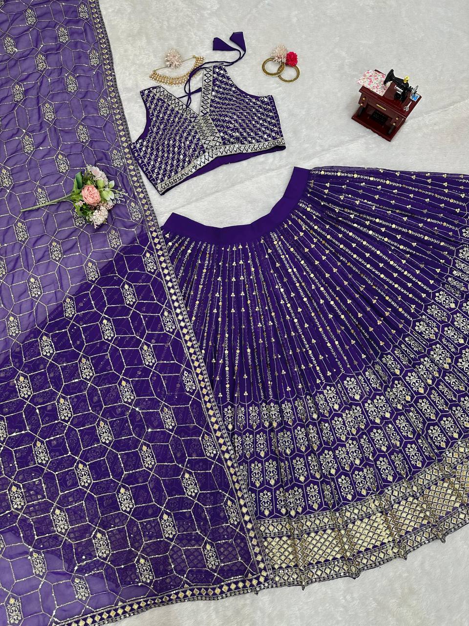 Amazing Purple Color Georgette Sequence Work Lehenga Choli