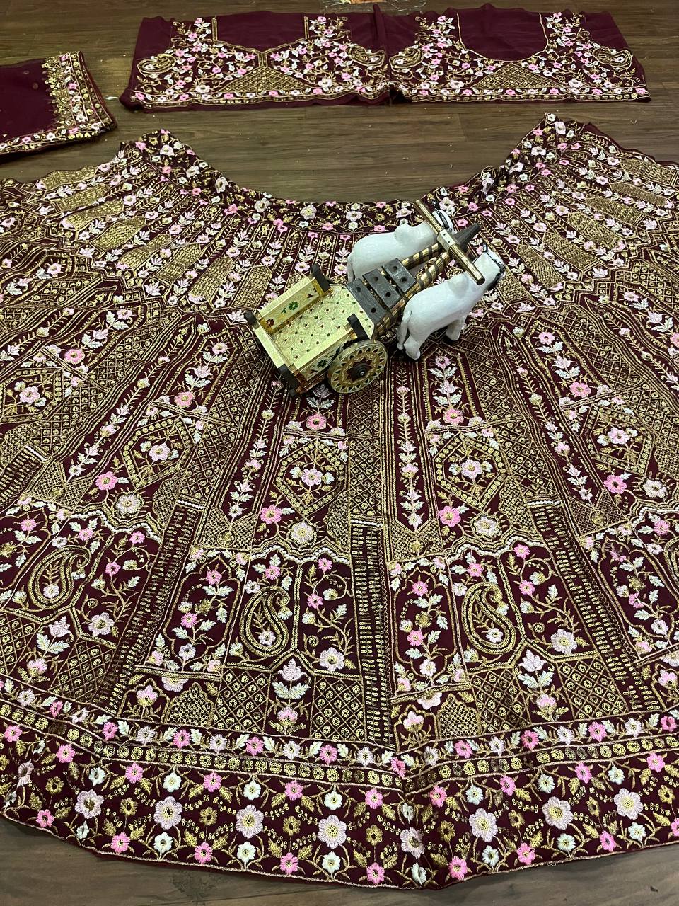 Maroon Color Georgette Sequence Embroidered Work Lehenga Choli