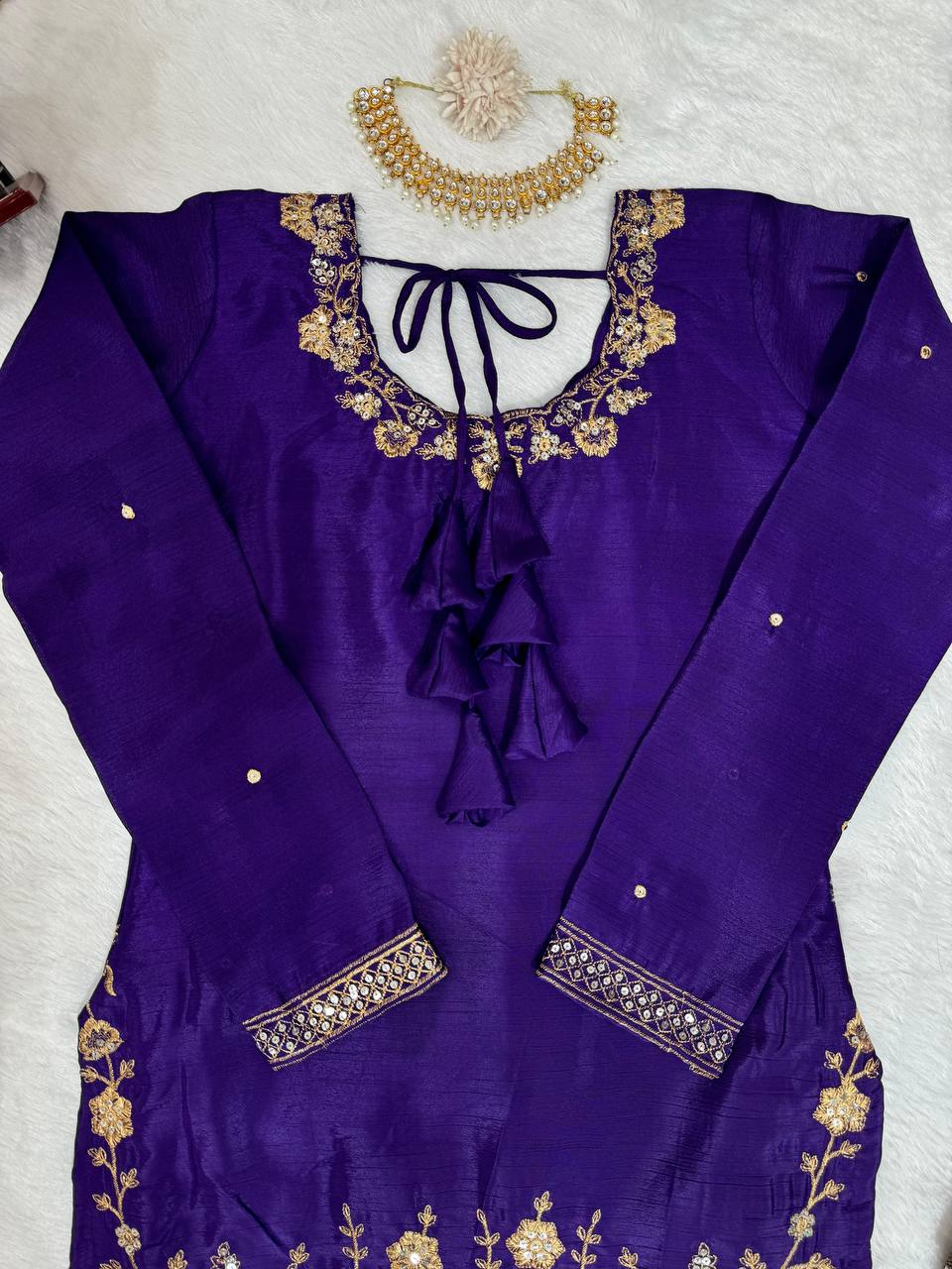 Latest Violet Color Chinon Silk Sequence Work Salwar Suit