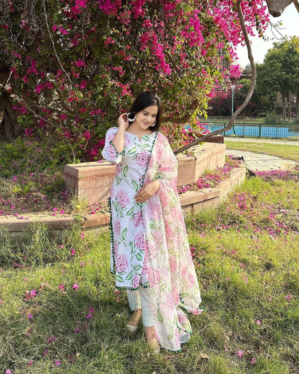 Multi Color Printed Pum Pum Linen Cotton Salwar Suit