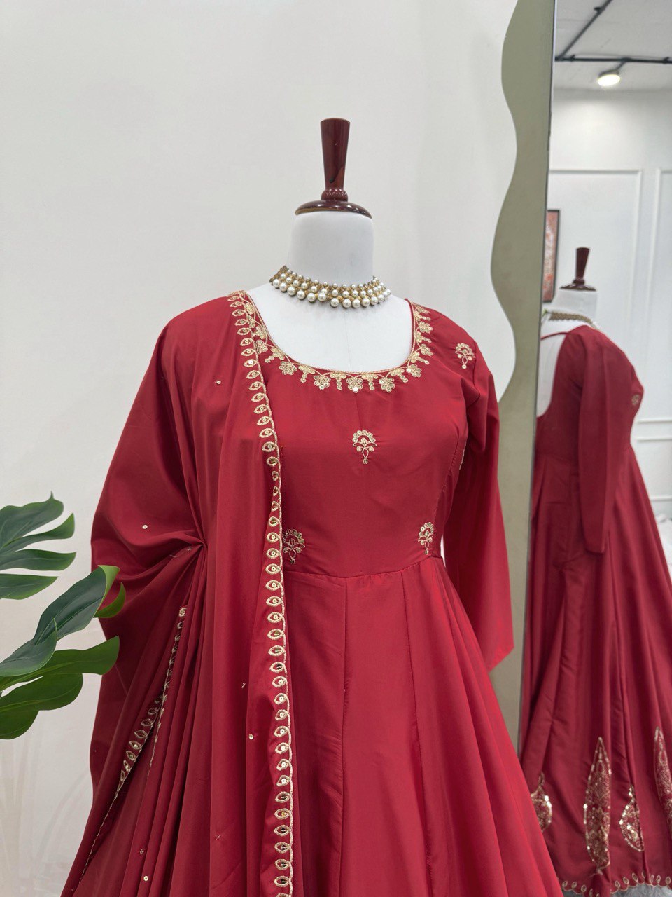 Red Color Natural Crape Sequence Salwar Suit