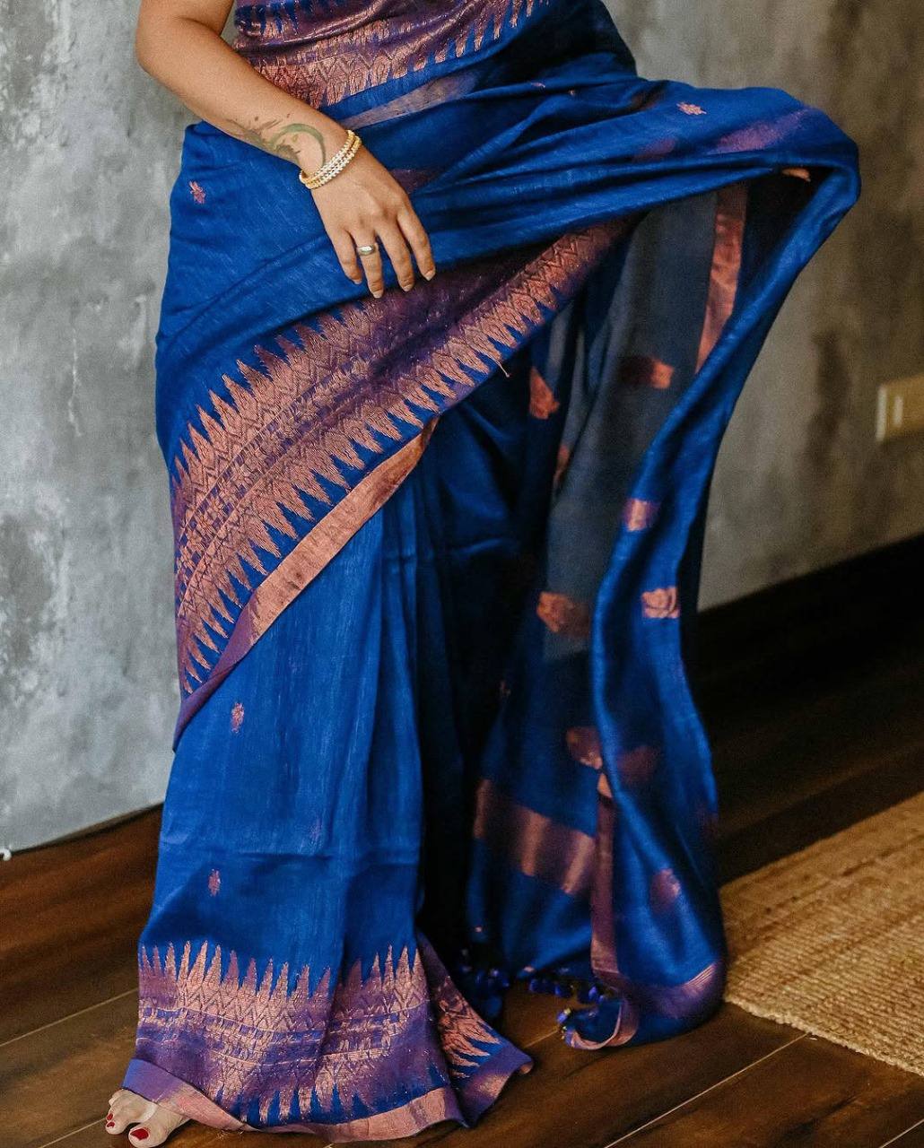 Blue Color Linen Cotton Weaving Saree