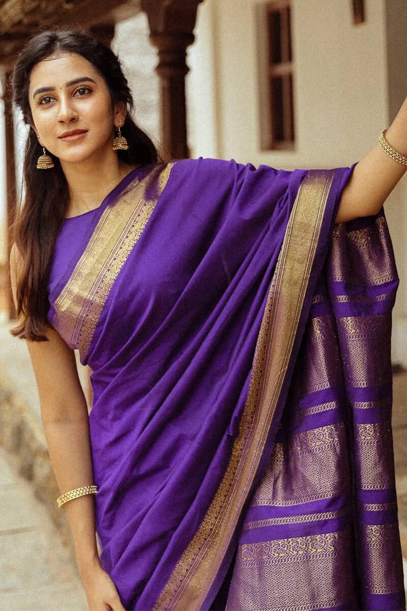 Violet Color Lichi Silk Jacquard Saree
