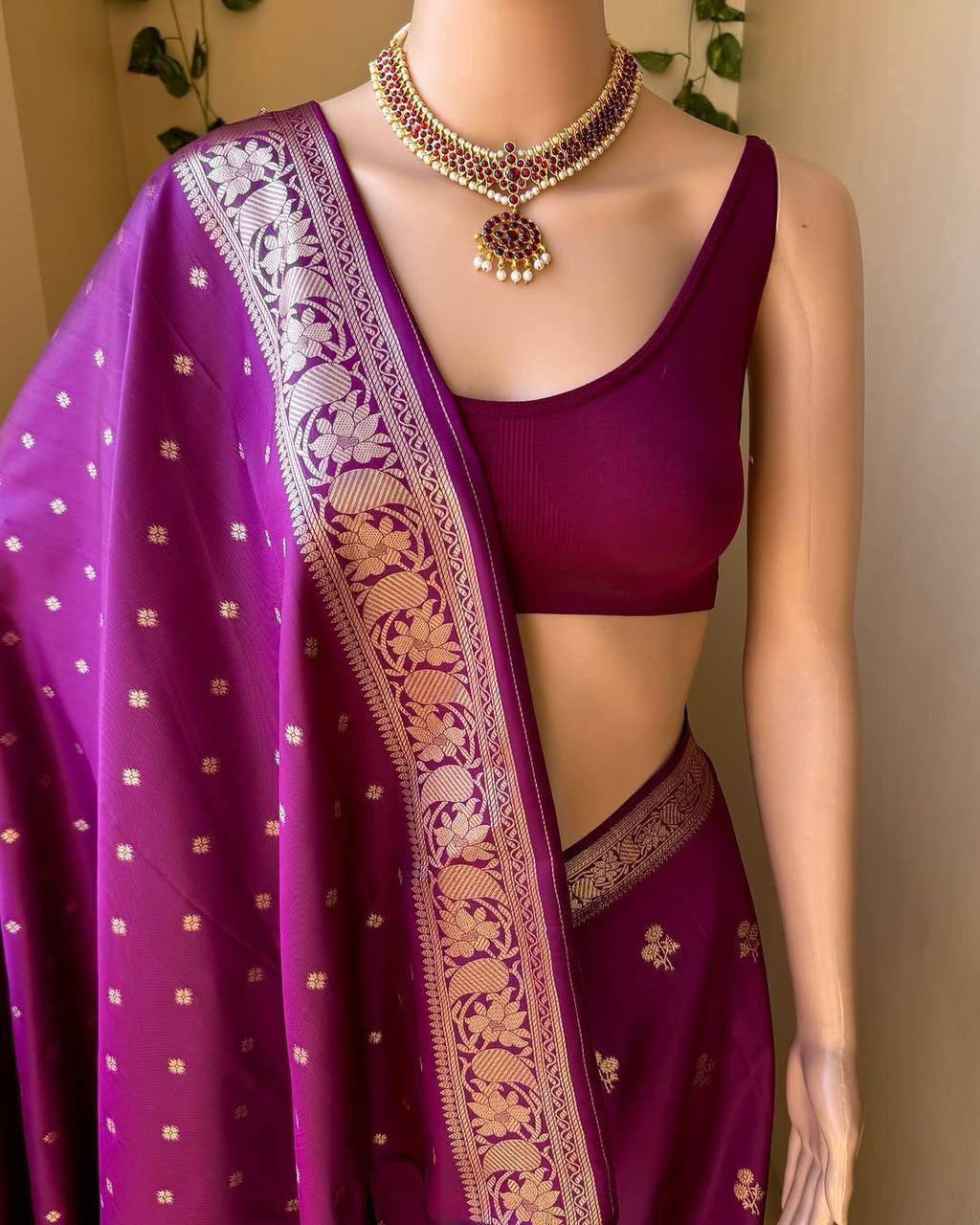 Wine Color Lichi Silk Jacquard Saree