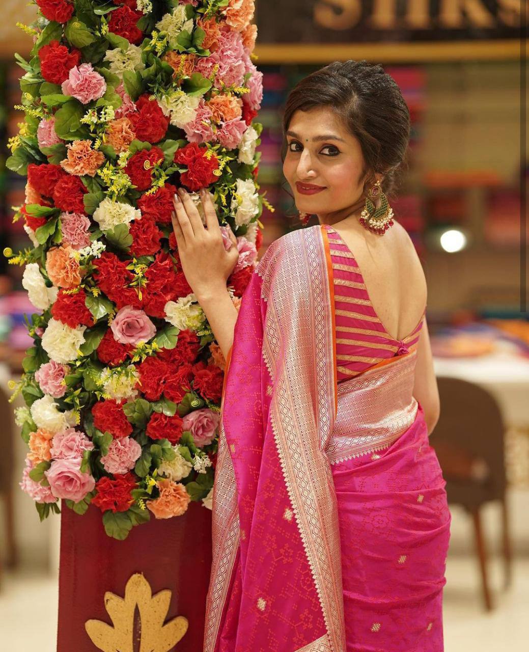 Pink Silk Jacquard Saree