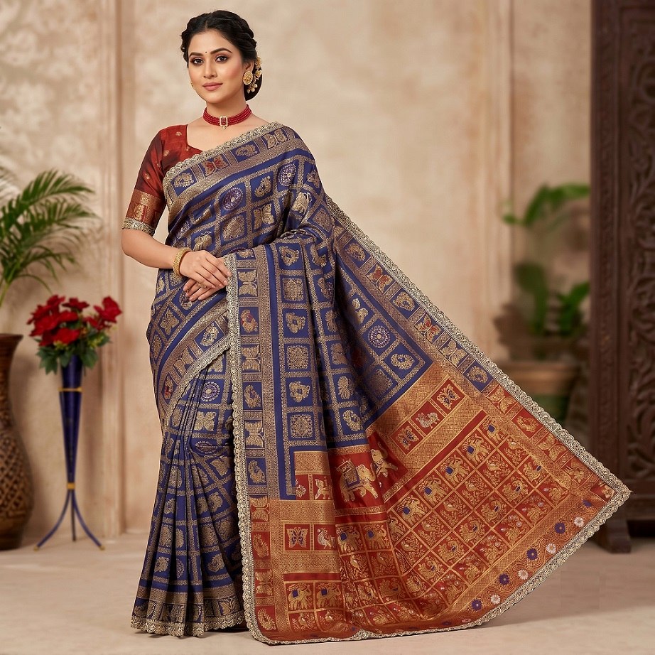Designer Banarasi Silk Saree With Silk Blouse Piece