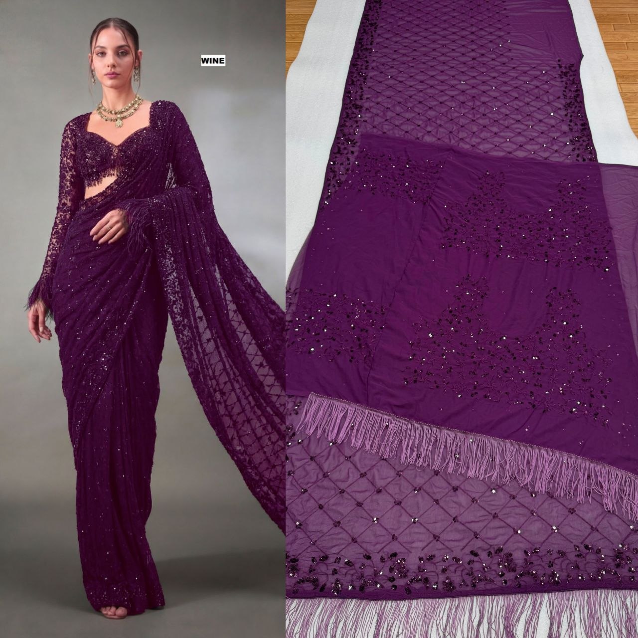 Heavy Georgette 5mm Sequins & Multi Embroidery Designer Saree with Zalar Border