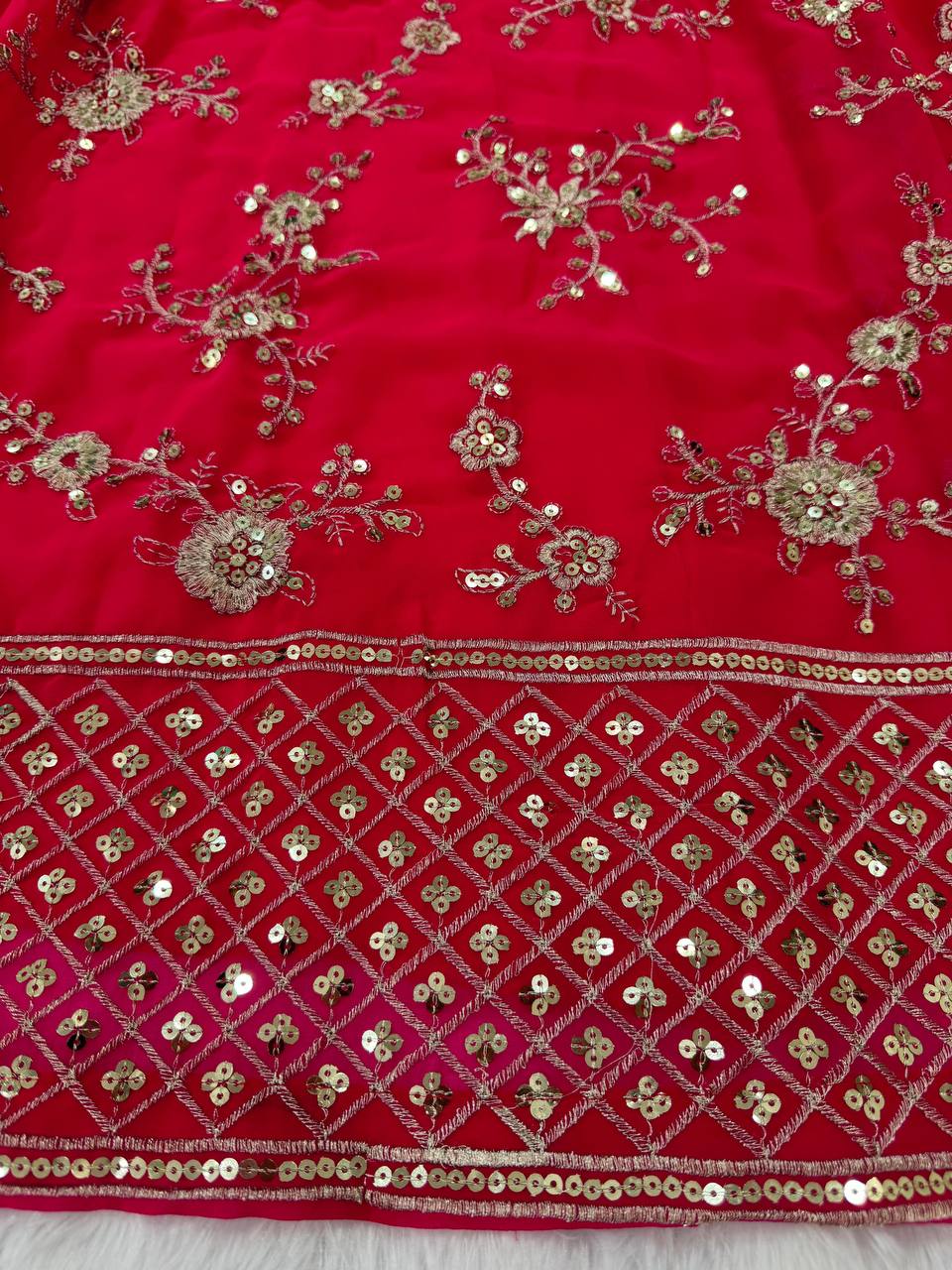 Wedding Wear Red Color Georgette Thread Sequence Work Lehenga Choli