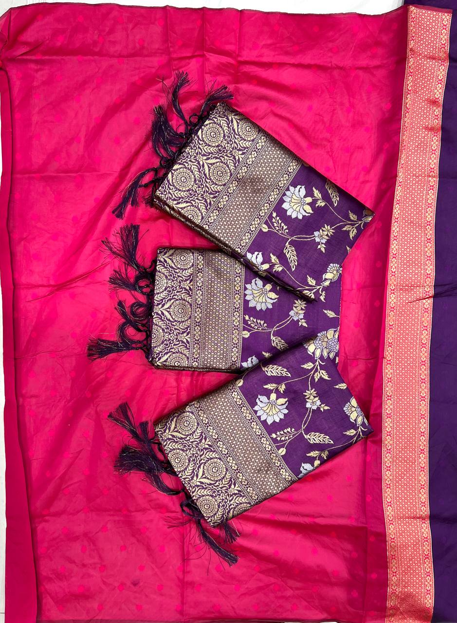 Wedding Wear Purple Color Lichi Silk Jacquard Work Saree Blouse