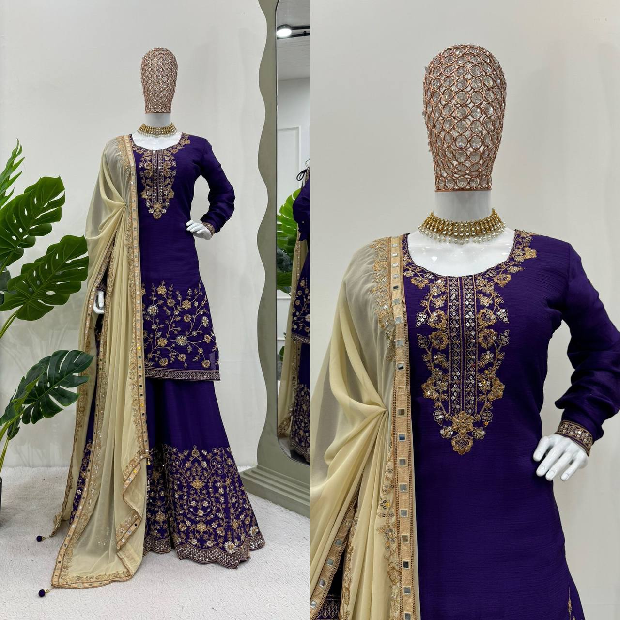 Latest Violet Color Chinon Silk Sequence Work Salwar Suit