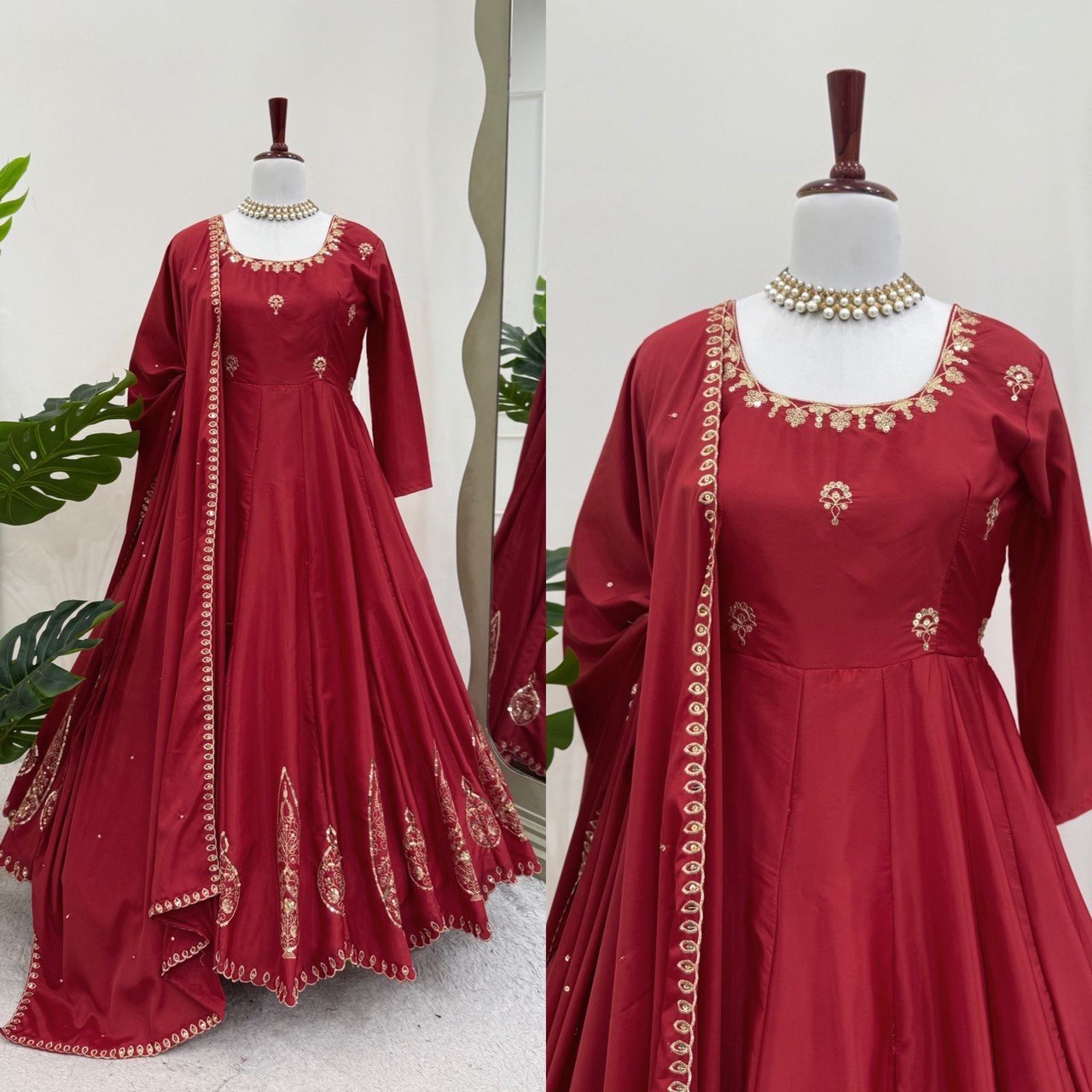 Red Color Natural Crape Sequence Salwar Suit