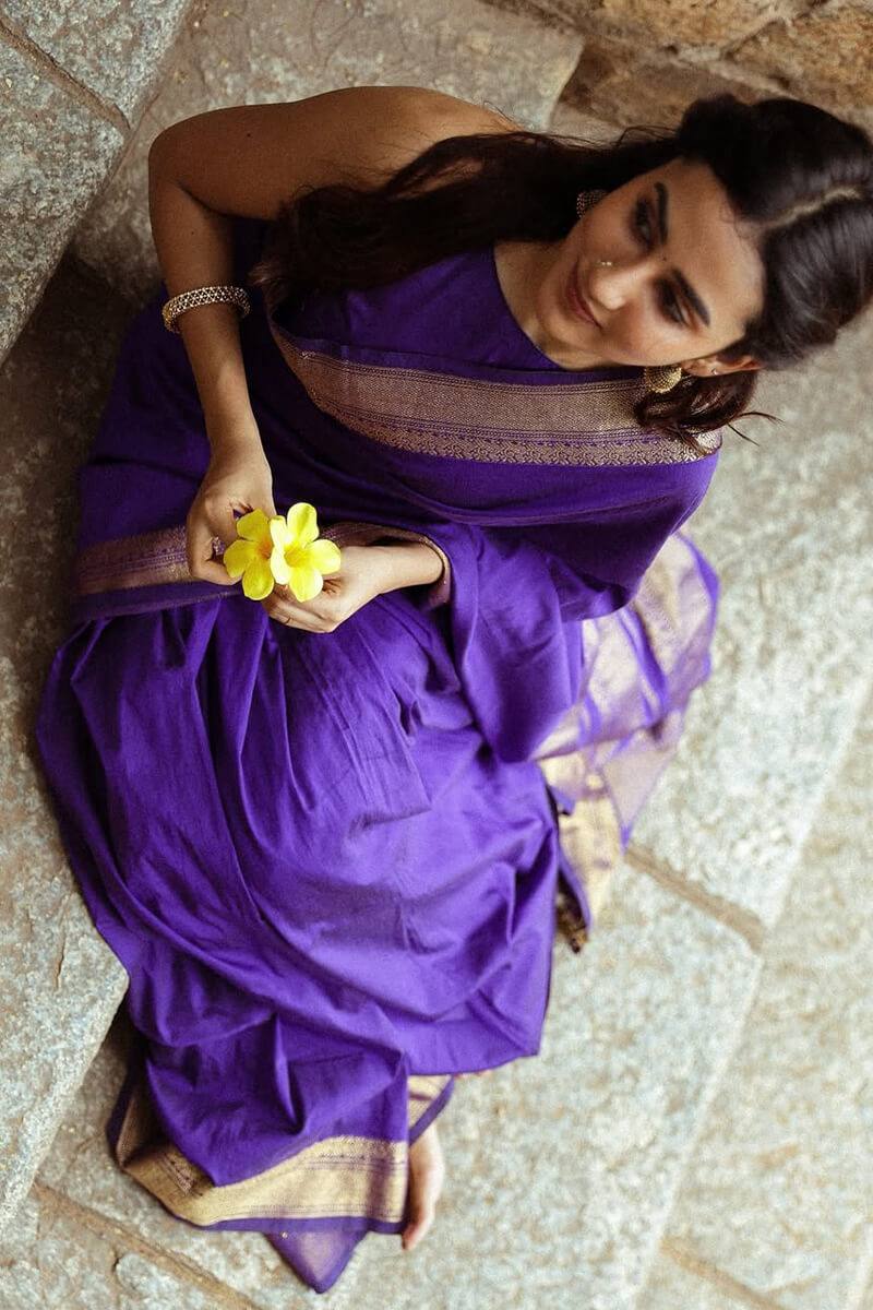 Violet Color Lichi Silk Jacquard Saree
