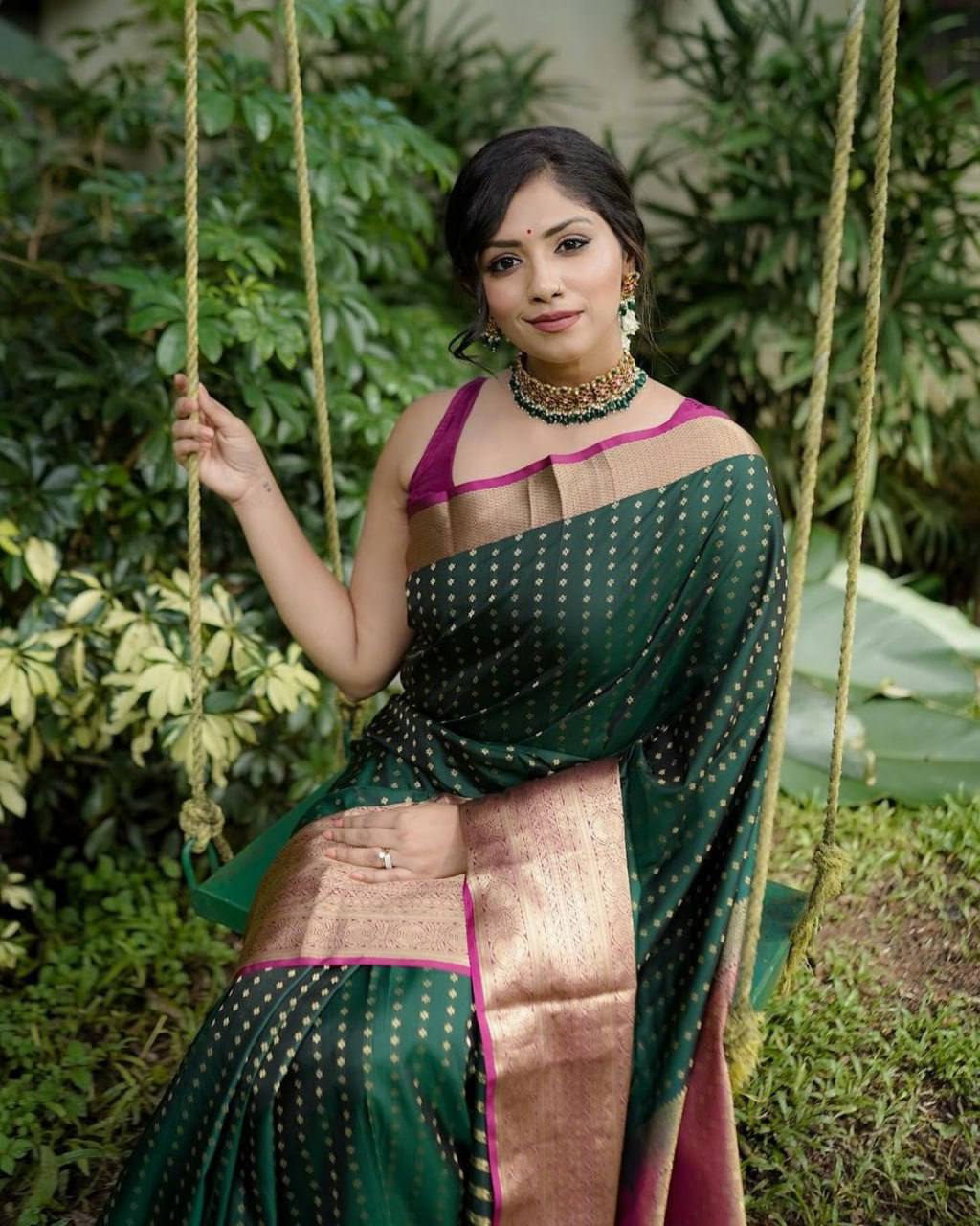 Green Color Lichi Silk Jacquard Saree