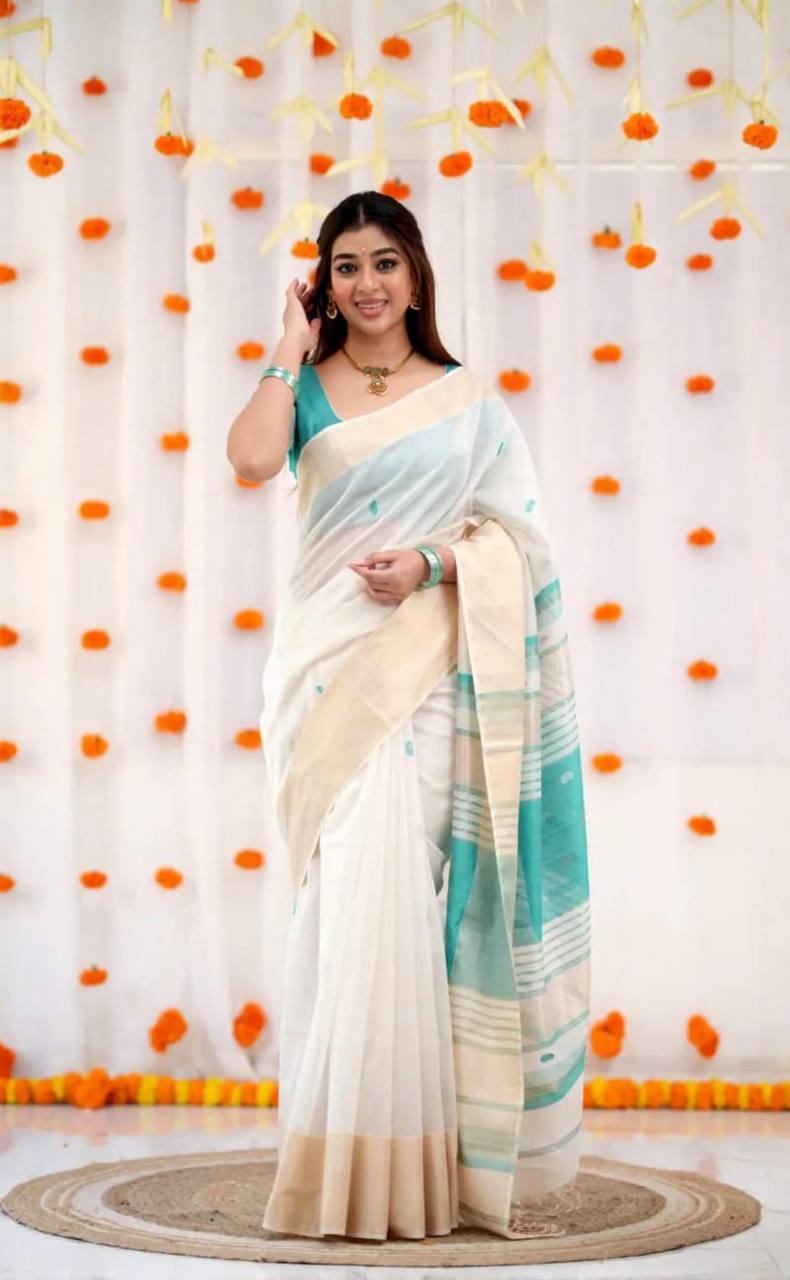 Exquisite Soft Linen Slub Saree with Rich Jacquard Artistry