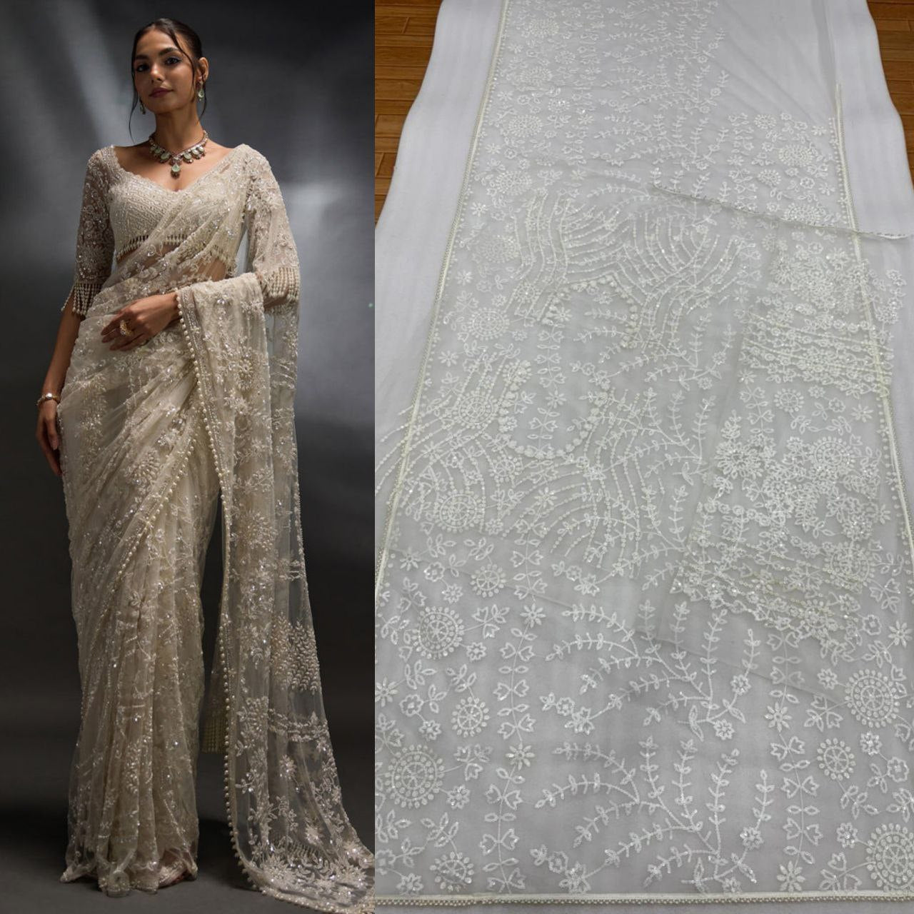 Heavy Mono Net Embroidery Saree
