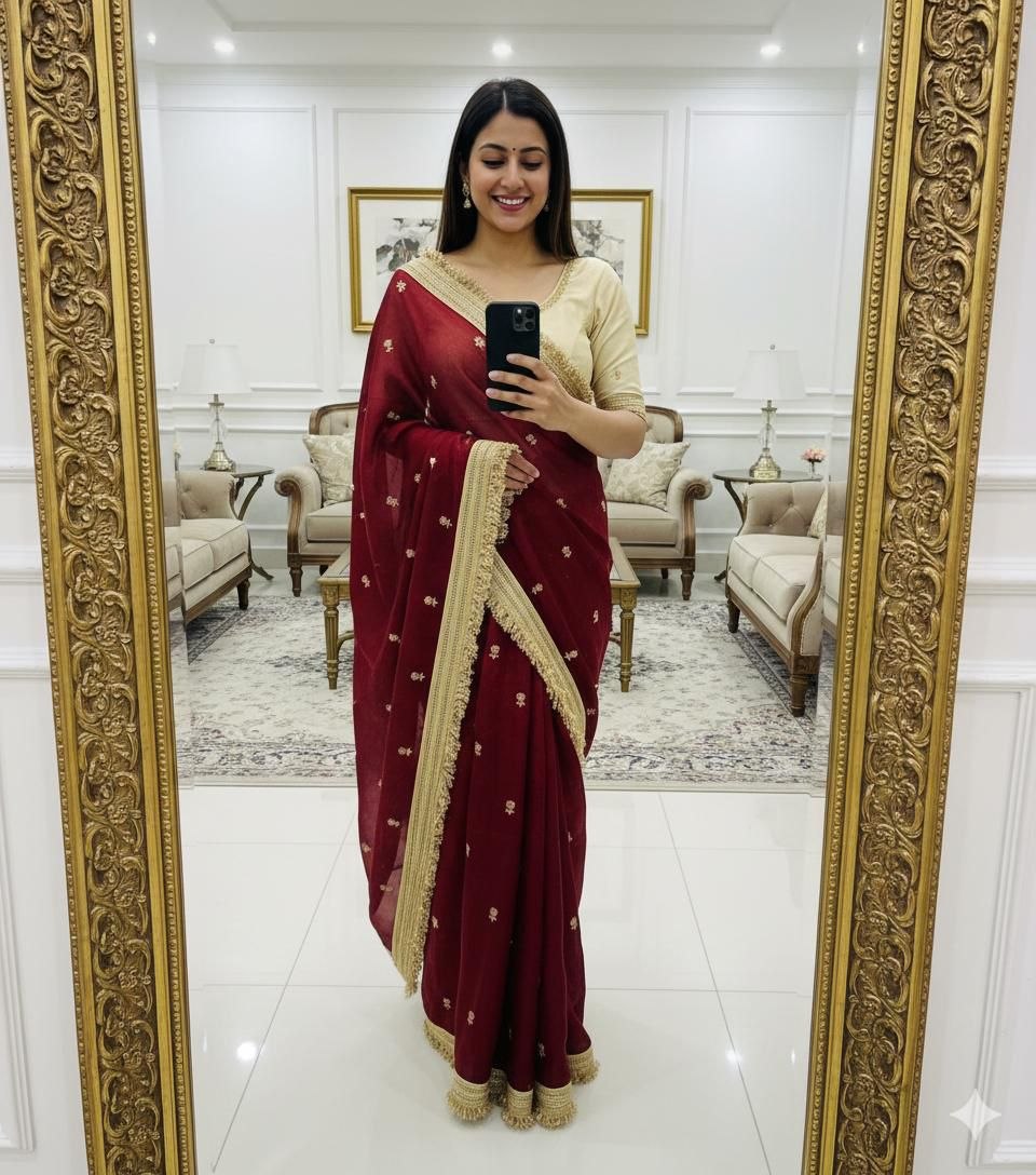 Fandy Satin Sequence Butti Ebroidery Sik Saree with Blouse