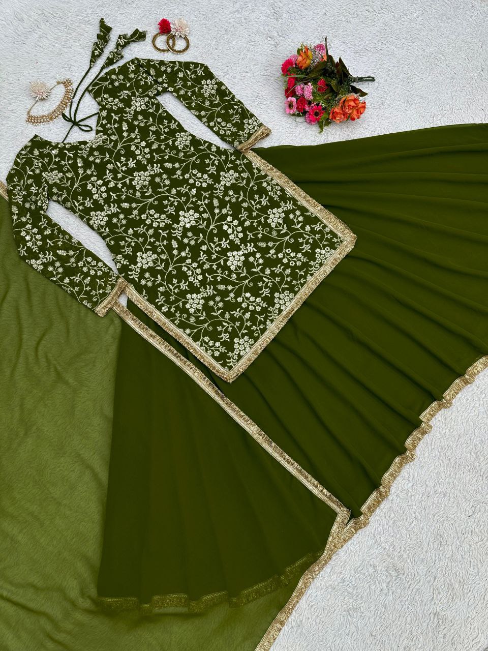 Beautiful Green Color Lehenga Style Sharara Suit