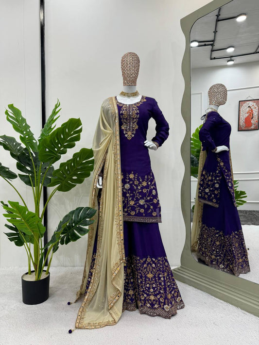 Latest Violet Color Chinon Silk Sequence Work Salwar Suit