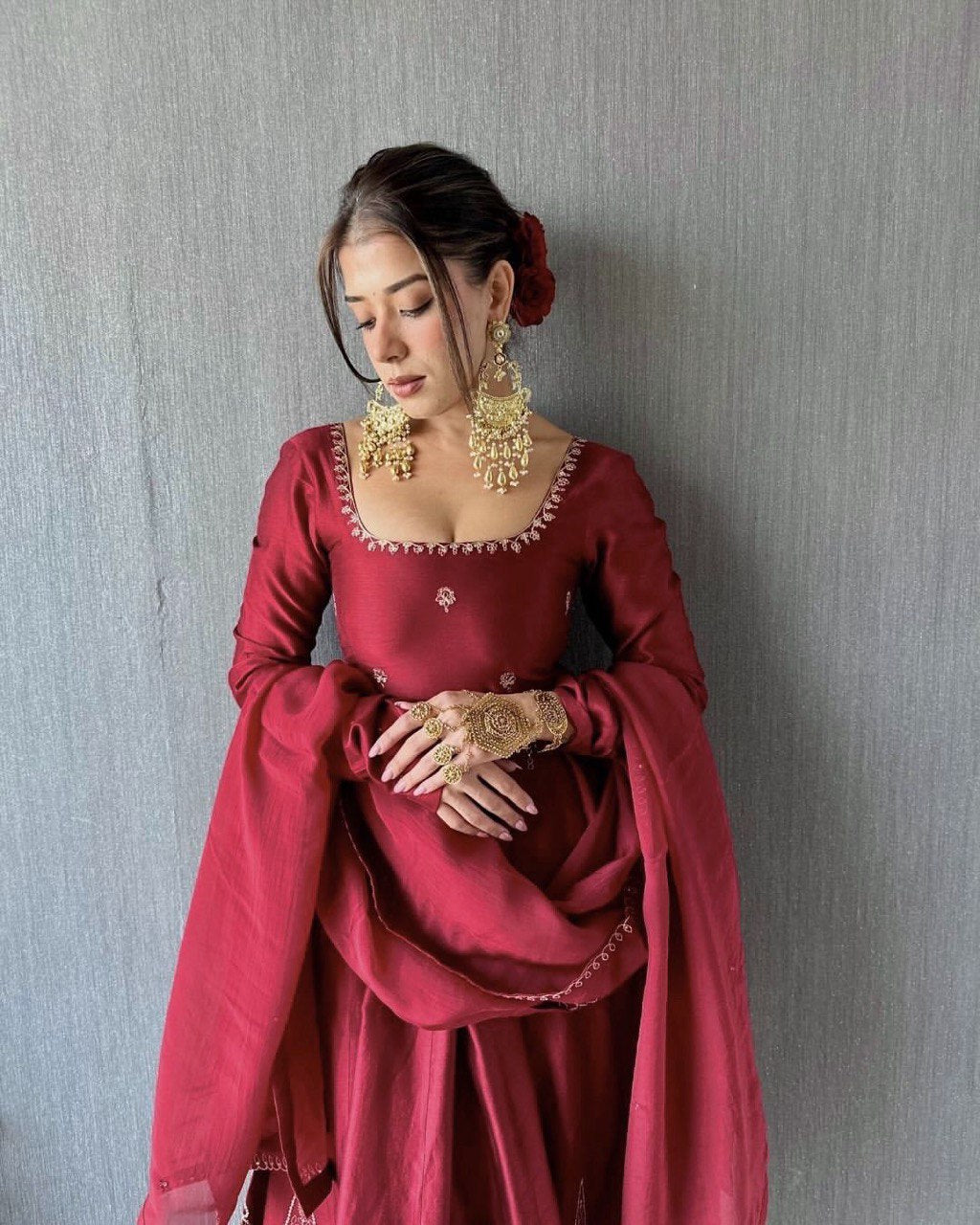 Red Color Natural Crape Sequence Salwar Suit