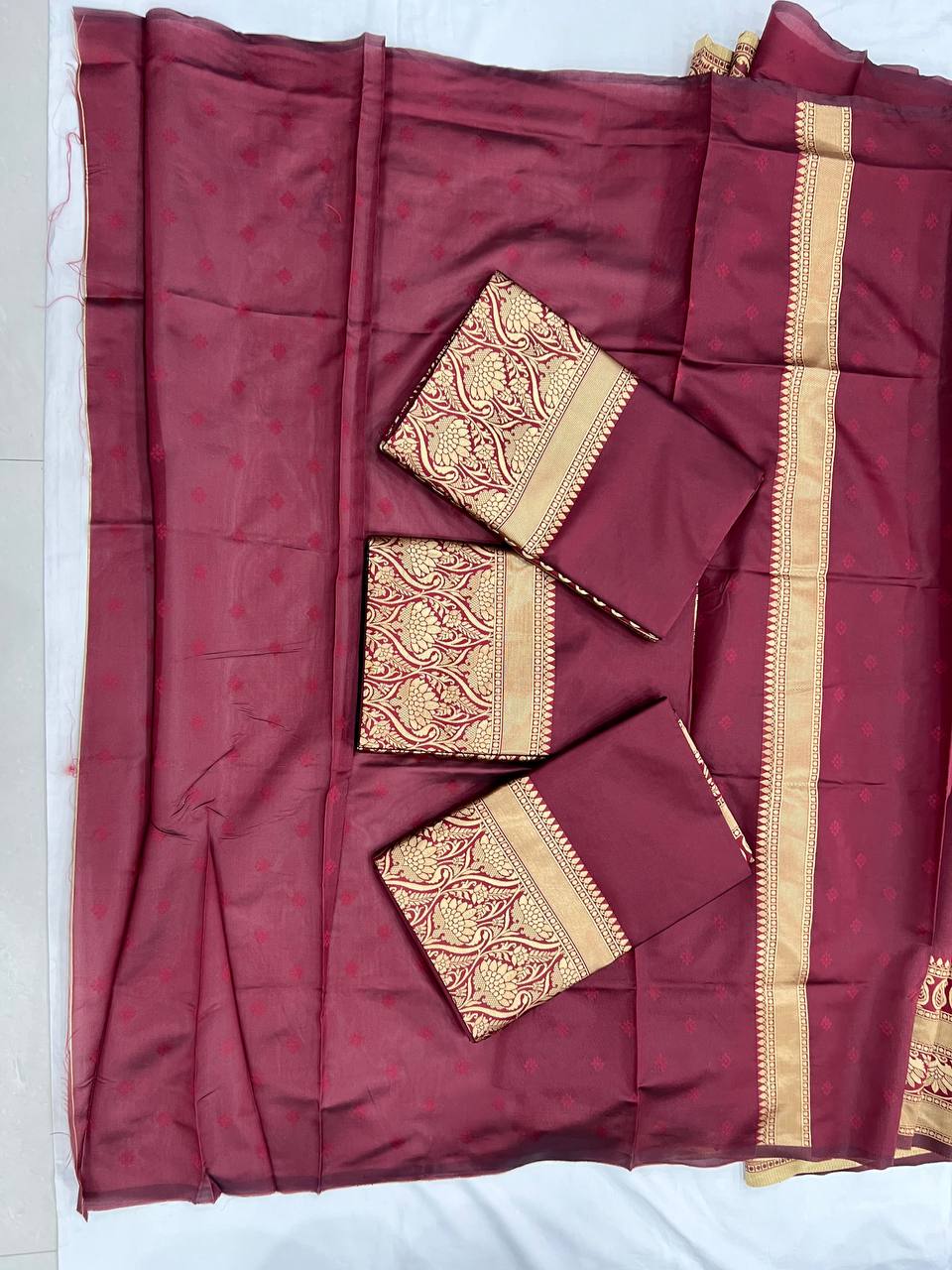 Maroon Color Lichi Silk Saree Blouse
