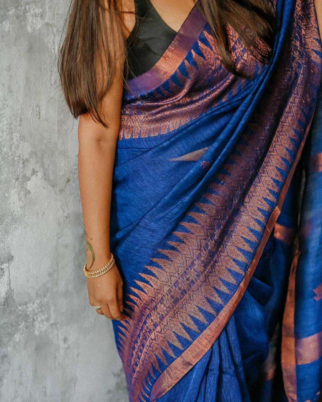 Blue Color Linen Cotton Weaving Saree