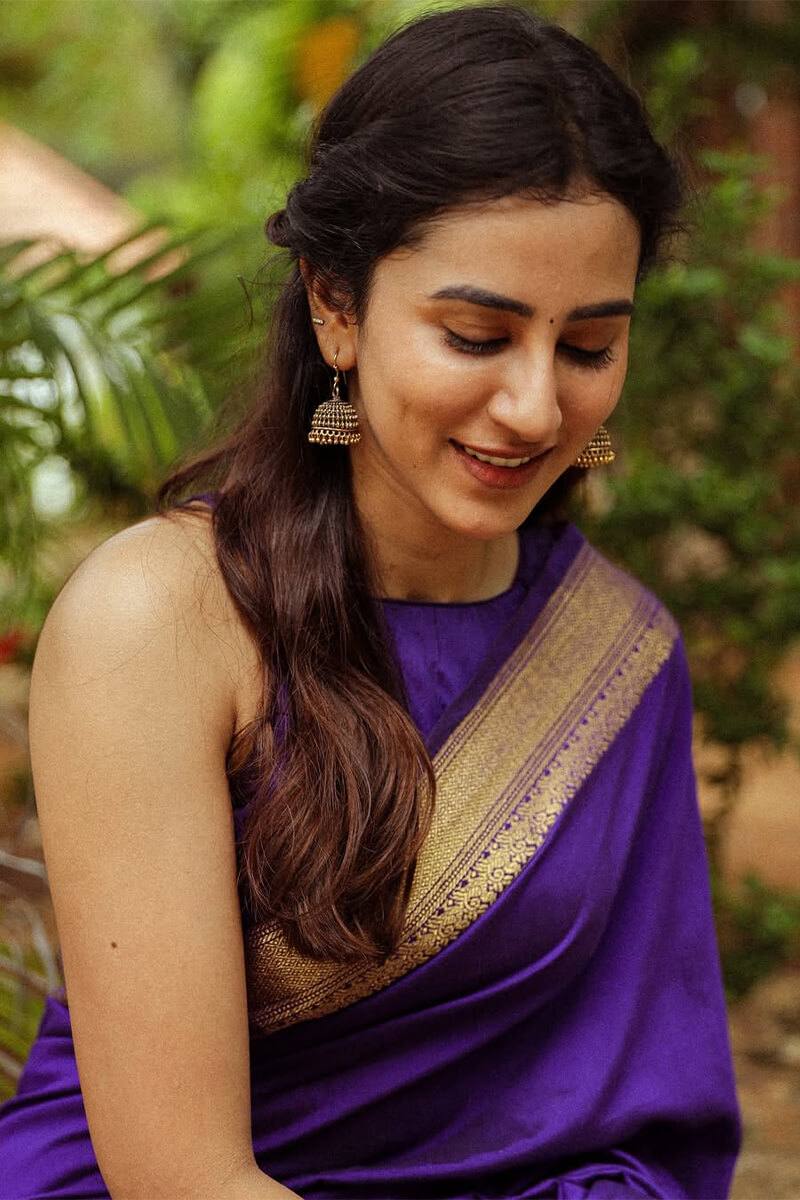 Violet Color Lichi Silk Jacquard Saree